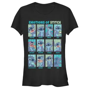 Juniors Womens Lilo & Stitch Emotions Of Experiment 626 T-Shirt