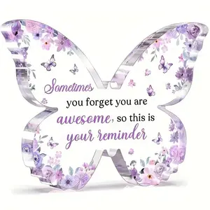 Butterfly Pattern Acrylic Decoration, Flower Design Inspirational Acrylic Ornament, Desktop Decoration for Home Office, Gift for Women, Acrylic Plaque, Home Decor Products