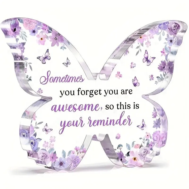 Butterfly Pattern Acrylic Decoration, Flower Design Inspirational Acrylic Ornament, Desktop Decoration for Home Office, Gift for Women, Home Decor Gifts, Acrylic Plaque, Home Decor Products, Acrylic Signage Plaque