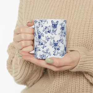 [Sale Up To 40% + Freeship] French Bulldog Blue Toile de Jouy Mug - French Toile Coffee Cup Gift for Frenchie Mom, French Bulldog Lover Chinoiserie Tea Cup, 11oz & 15oz