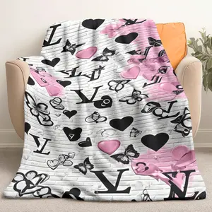 Soft Comfortable Blanket with Lv Pattern, All-Season Suitable for Sofa Bed Office, Anti-Rip Low Allergy, Perfect Valentine's Day Gift