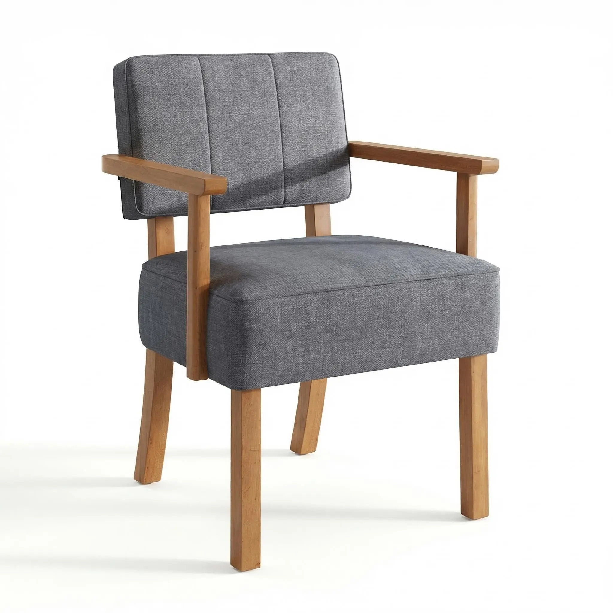 Garvee Mid Century Modern Accent Chair, Grey Linen Fabric Armchair with Vertical Tufted Back, Breathable Upholstered Reading Lounge Chair with Wood Frame for Living Room & Bedroom