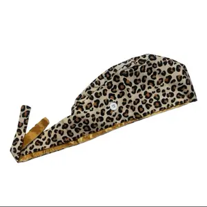 CHEETAH ADDICTION Silk Lined Scrub Cap for Healthcare Workers Dental Hygienists Leopard Print Design Comfortable Fit