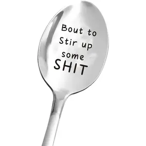 Humorous Stainless Steel Spoon, Ready to Stir Some Shit, Perfect Gift for Mom, Grandma, Grandpa, Best Friend, Unique Kitchen Tool, Dinnerware Utensils
