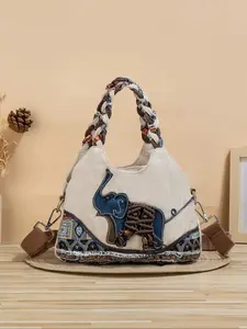 Bohemian Ethnic Style Handwoven Elephant Pattern Shoulder Crossbody Bag, Multi-Layer Zipper Handbag, Three-In-One Backpack, Boho Style Crossbody