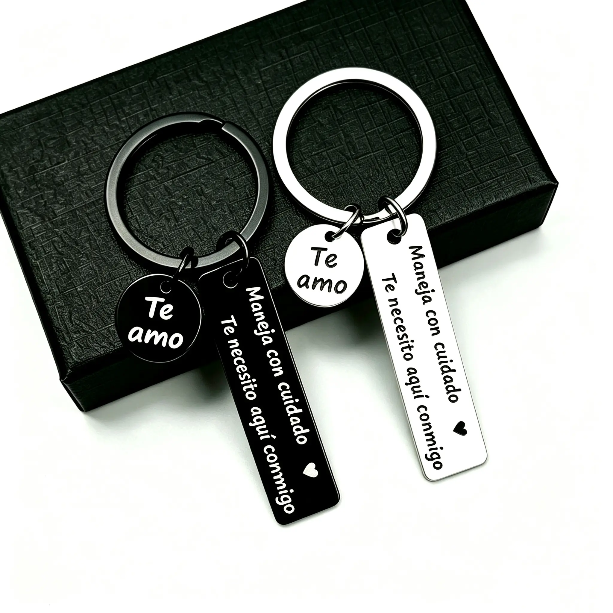 Engraved Stainless Steel Keychain for Men, Spanish "Drive Safe" Message and Te Amo Charm, Meaningful Birthday Gift for Boyfriend, Husband, Bf Birthday Gifts