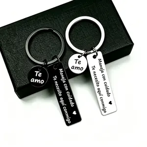 New Stainless Steel Spanish Love Keychain with "Te Amo" & "Te Necesito Aquí Conmigo" - Car Key Accessory, Meaningful Drive Safe Gift for Boyfriend, Trucker, Driver,husband.