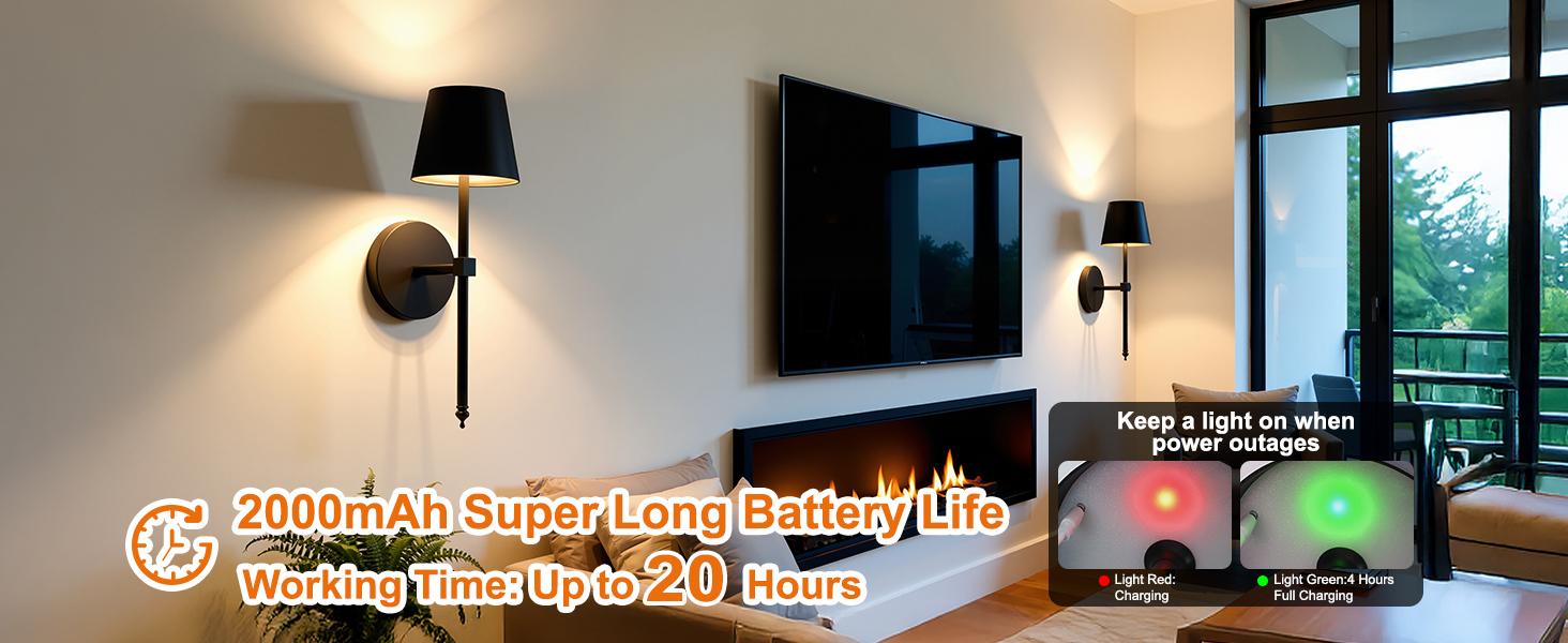 FRIDEKO HOME Wireless Battery-Powered Wall Lamps in with Dimmable Timer Remote, 5200mAh Black Vanity Light Fixtures for bedrooms, living rooms, corridors, kitchens ( Adjustable brightness wireless wine light)