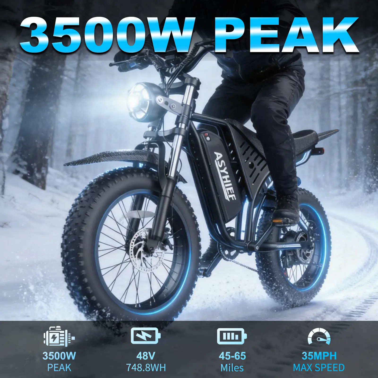 ASYHIEF AX100 3500W Peak Electric Bike for Adults, 35MPH, 48V 15.6Ah Removable Battery, 20"x4" Fat Tire All-Terrain Ebike, 7-Speed Gear,  LCD Screen NFC Keyless Unlock, Full Hydraulic Suspension, 330LBS Load, All-Terrain Waterproof Off-Road E-Bike