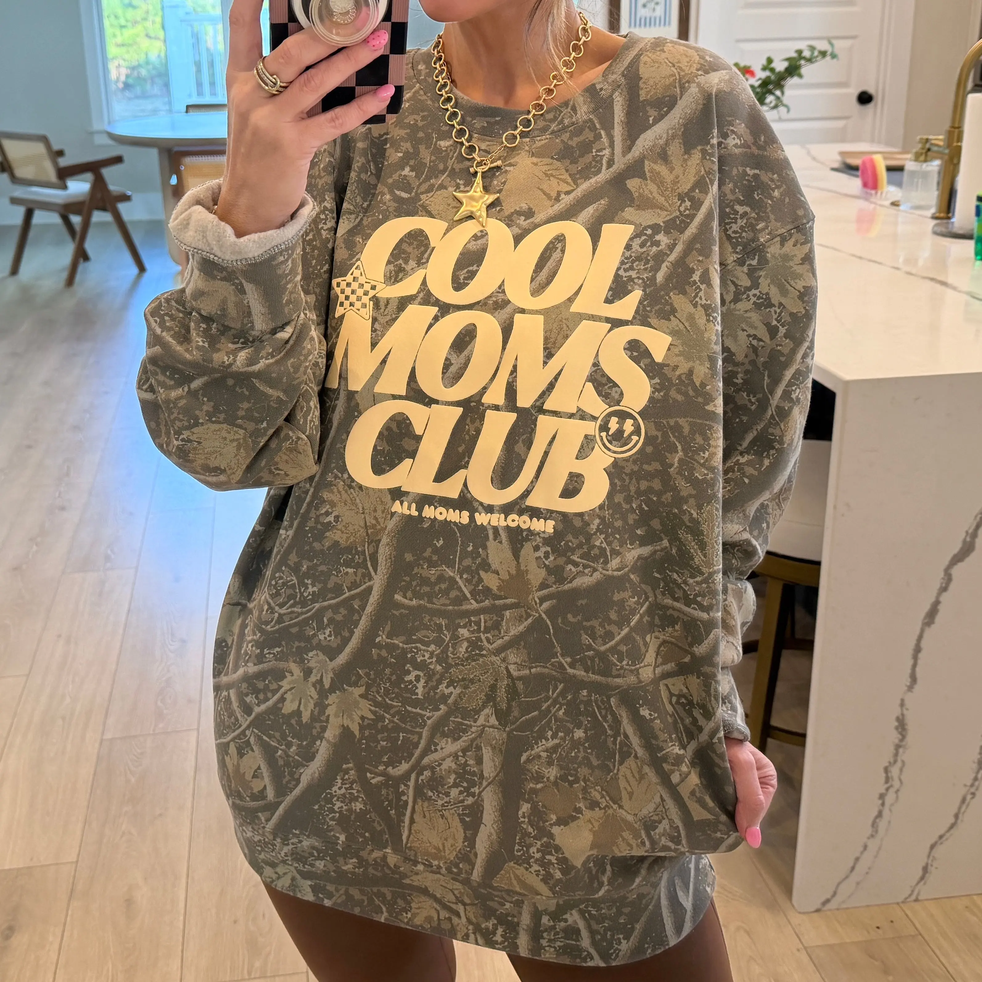 PUFF 'Cool Mom's Club' All Moms Welcome Camo Hideaway Crewneck