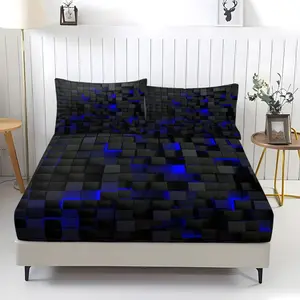 3-piece set of 3D checkered series patterned bed sheets, including 1 bed sheet and 2 pillowcases, with anti slip and dust covers suitable for bedrooms and as a birthday gift for girls, Bed Sets