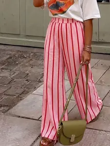 Women's Striped Summer Pants, Lightweight Breathable Fabric, Comfortable Fit, Casual Style, Suitable for All Seasons, Versatile Wear