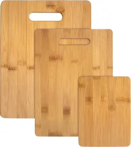 3-Piece Cutting Board Set, Bamboo Wood Cutting Boards for Kitchen with Built-In Handles, Reversible Chopping Boards in Small, Medium, and Large Sizes