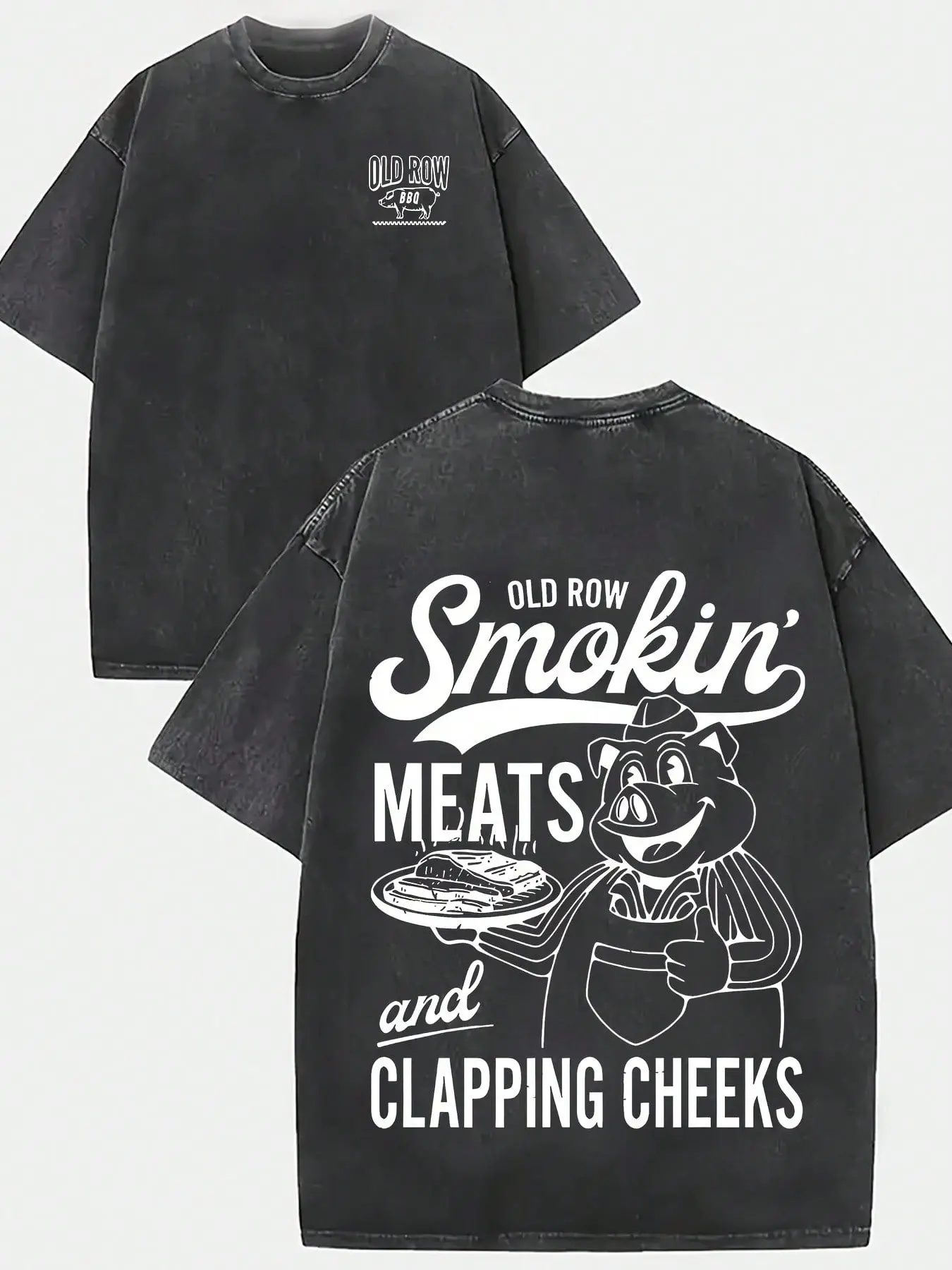Y2K BBQ Graphic Men T-Shirt, Men's Heavyweight Oversized Washed Cotton Pig Mascot Streetwear Tee Outfits Casual Summer Men