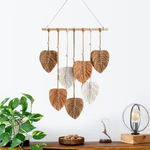 Macrame Wall Hanging Boho Style, Handmade Fringe Leaf Tapestry, Tassel Decor, Fiber Art Background Decor, Wall Decoration, Home Accessories, Wall Mount Design, Interior Wall Decor, Wall Hanging Ornament