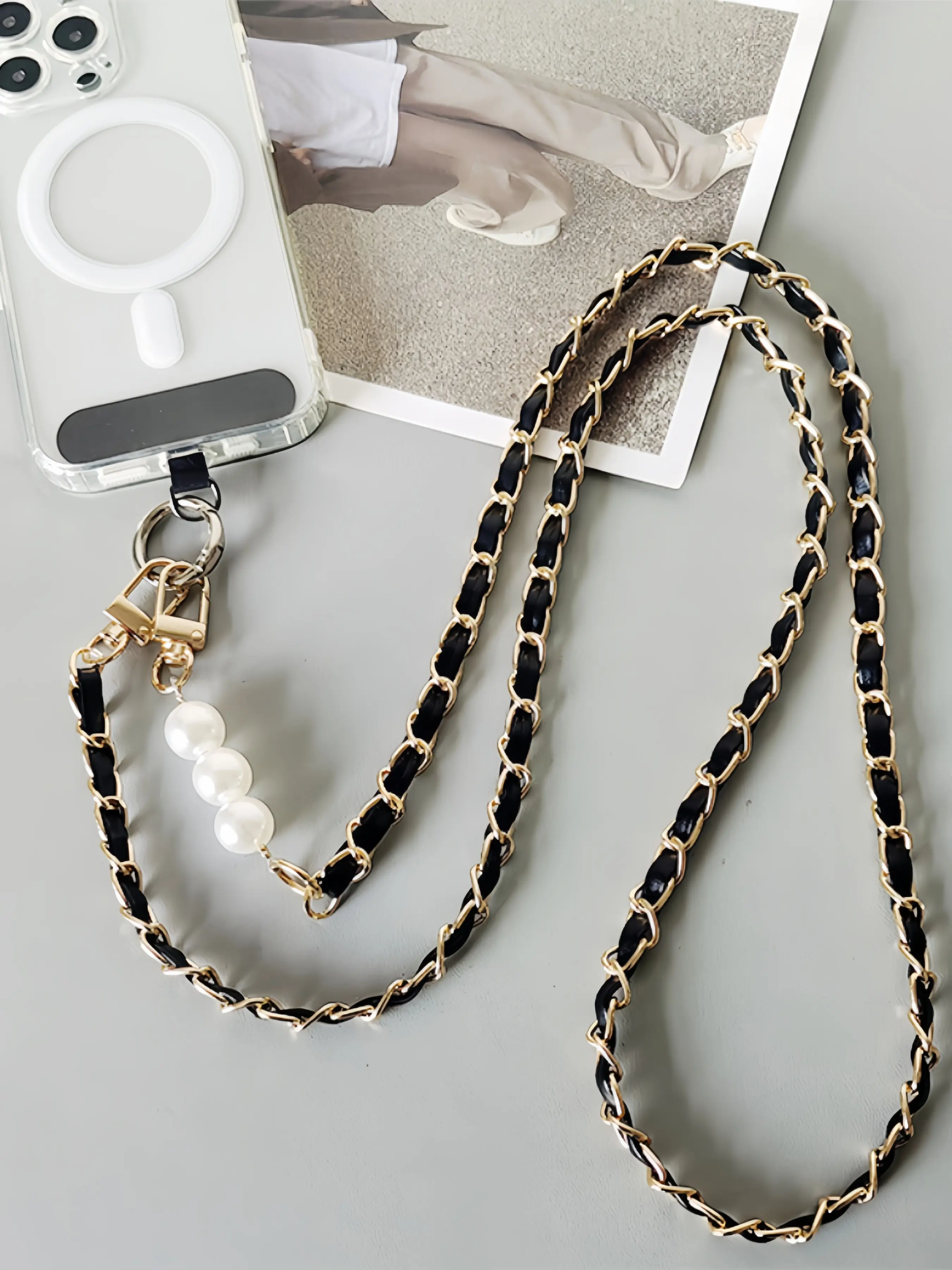 Phone Strap Crossbody Long Chain, Pearl Piccadilly Chain, Women's Phone Case Lanyard, Bag Strap, Fashion Accessory, Cell Phone Charm, Cell Phone Accessories