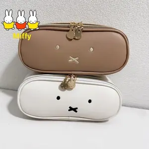 Kawaii Miffy Pen Bag Cute Cartoon PU Waterproof Zipper Embroidered  Large Capacity School Supplies Storage Bag
