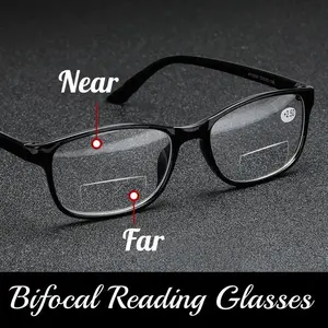 Far Near Sighted Eyeglasses Elderly Fashionable Bifocal Reading Glasses Black Frame Blue Light Blocking Eye Protection Eyewear