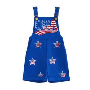 Babamoon Kids Toddler Baby Girl Boy 4th of July Short Overalls Casual Letter Ice Cream/Star Embroidered Sleeveless Overalls Jumpsuit