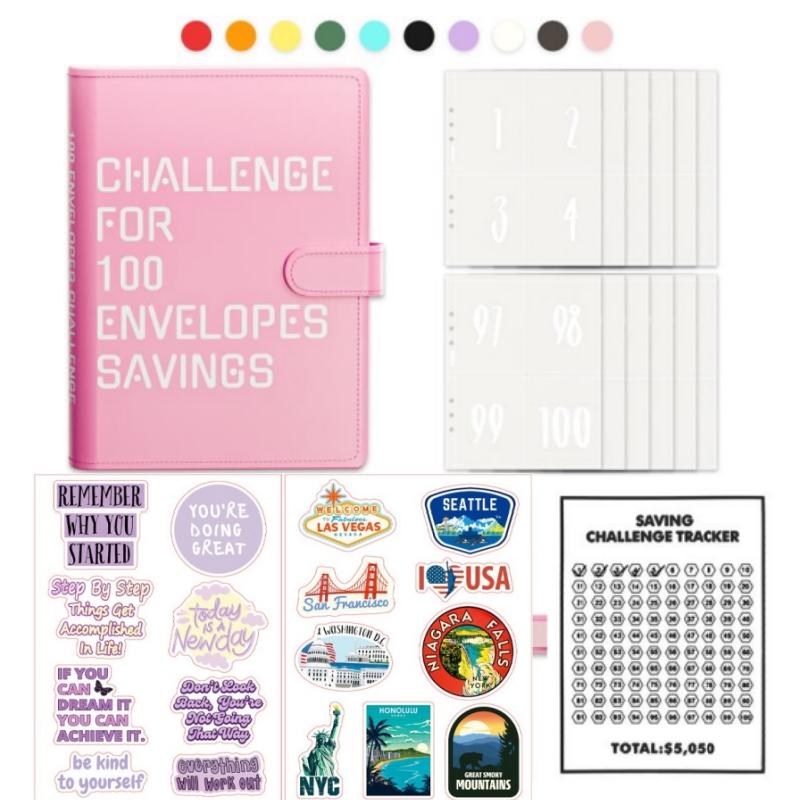 2026 New Challenge For 100 Envelopes Saving with Pen & Stickers, Easy and Fun Way to Save $5,050, Savings Challenge Budget Binder, Saving Challenge Book,Waterproof Wallet,Storage Bag,Saving Tips,Desk Office Accessories,Budget Plan