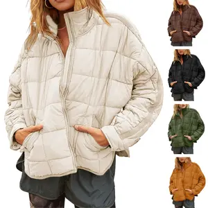 Molitree Women's Oversized Splice Quilted Lightweight Puffer Jacket Casual Padded Coat