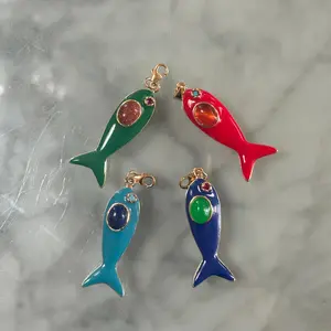Protect Your Peace Enamel Color Block Fish Charms - Vibrant Gold-Tone Jewelry with Center Bead for Abundance Resilience & Protection - Easy Clip-On Clasp for Layered Look