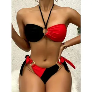 Women's Two-Tone Sexy Halter Bikini Swimsuit Set