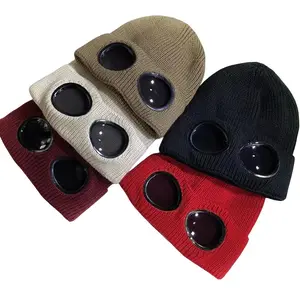 Unisex Windproof Glasses Knitted Wool hat for Autumn Winter Skiing & Outdoor Activities in Multiple Colors