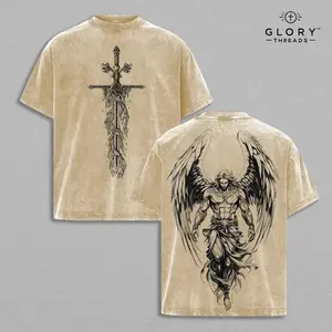 Saint Michael The Archangel x Flaming Sword T-Shirt Washed Christian Shirt, Aesthetic Clothes ,Scales of Justice , Jesus Tees, Christian Merch, Archangel Michael Tees ,Outfit Church，funny graphic tee, men’s trendy t-shirts,