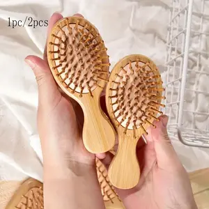 Wooden Hair Brush, 1 Count/2 Counts Portable Mini Air Cushion Hair Comb, Scalp Massage Comb, Hair Detangling Brush, Curly Hair Detangling Tool Care