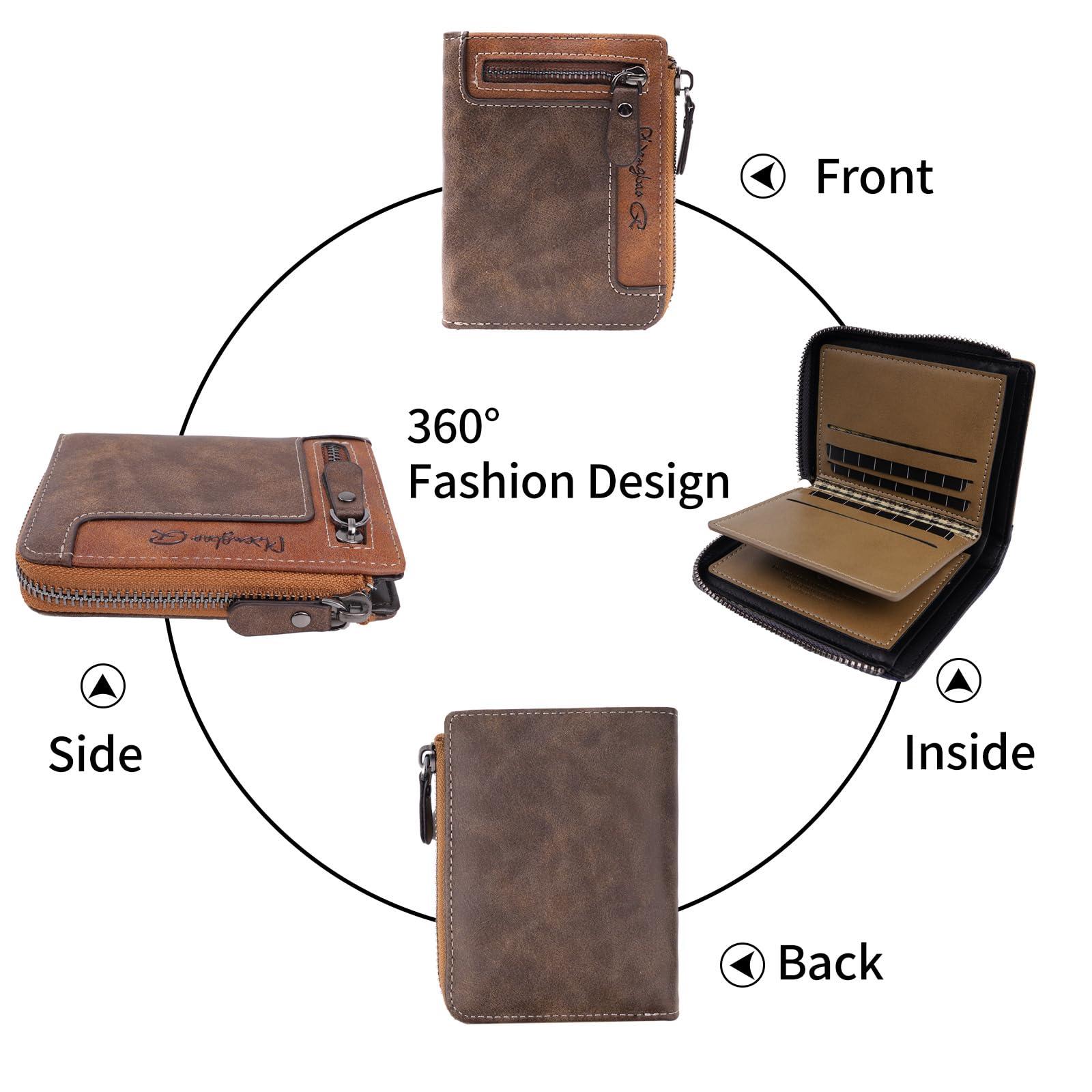 GOODBEE Men's Bifold Wallet, High Capacity Wallet with Zipper Coin Pocket, Multiple Card Slots, Cash Organizer & Slim Design