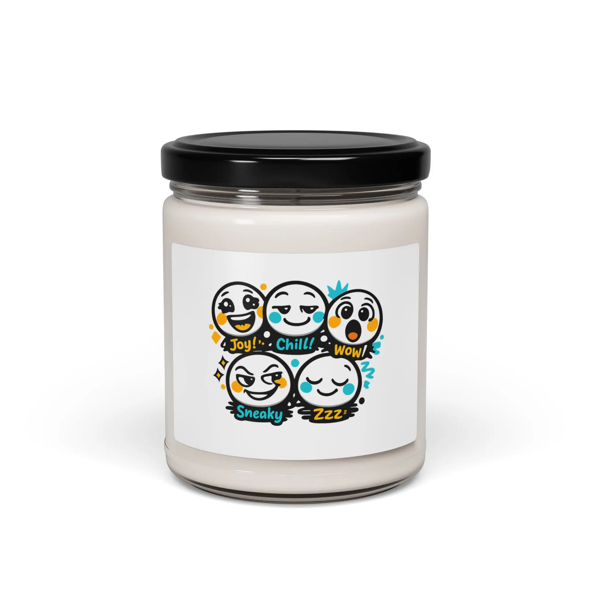 Kawaii Mood Faces Candle, Scented Soy Candle | Thick Outline Emoji Cartoon, Chill Joy Zzz