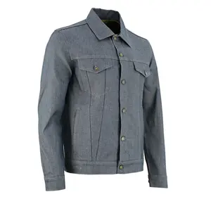 Vance Mens Grey Heavy Duty Denim Button Front Motorcycle Jacket, Jean Jacket for Men