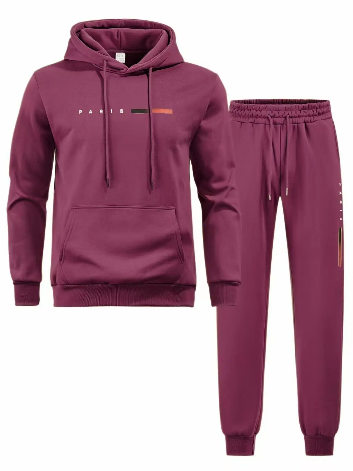 Men's autumn and winter casual set, trendy hooded sweatshirt + drawstring tapered long pants combination, Parisian regional name print, daily casual, trendy, versatile and unique campus street style