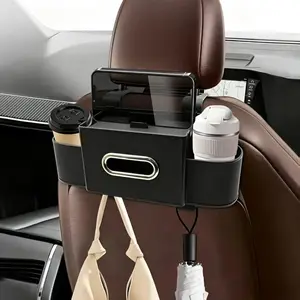 4-in-1 Car Seat Back Organizer Tissue Holder, Large Cup Holder For Tumblers, Holds Phones And Umbrellas, Universal Multi-Purpose Storage for Car, Road Trips And Home Use