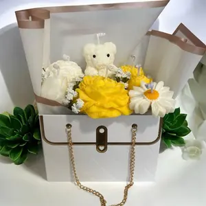 Candle Flower Bag - Decorative Floral Arrangement with Yellow and White Flowers in Gift Box - Ornaments Bouquet