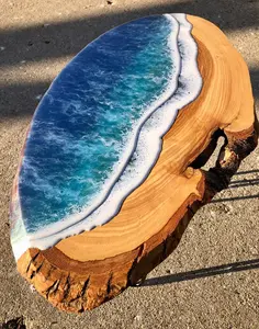 Resin Live Edge Beach Table - Versatile Side & End Table, Epoxy Construction, Great Gift Idea, Ideal for Beachside Living