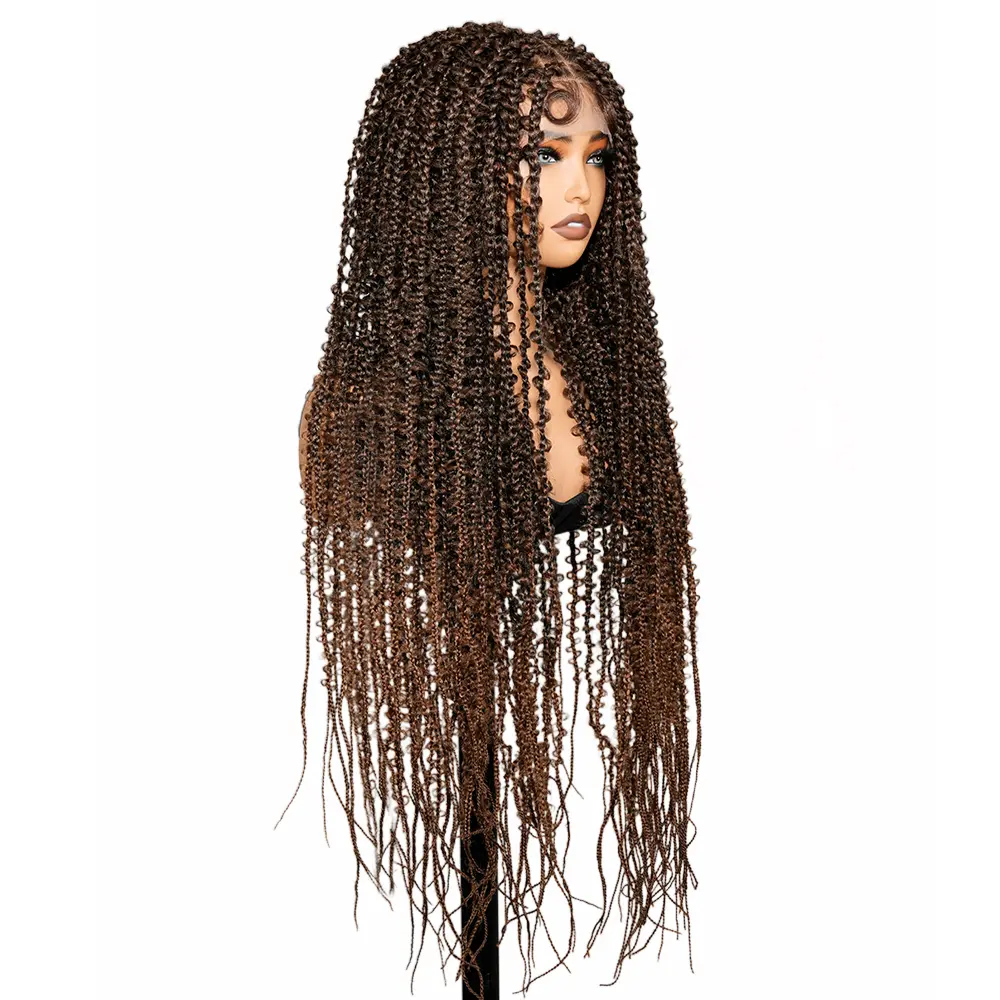 SuperNova 36 Inch #T1B/30 Ombre Brown Lace Front Knotless Butterfly Box Braided Wig – Long Synthetic Braids for Women Party & Everyday #SummerVibes