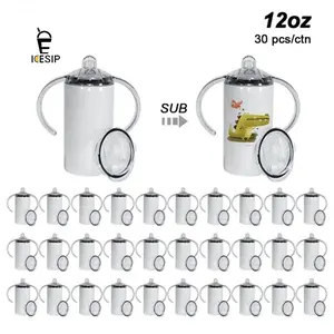ICESIP  30pcs/ctn 12oz sublimation sippy kids cups with dual lids,Portable Bottles for Iced coffee Juice Cocktail mlik DIY holiday Party gift