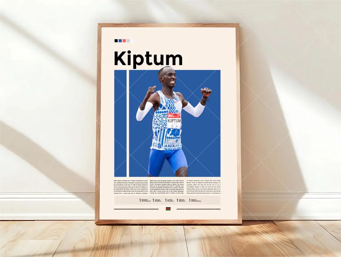 Kelvin Kiptum Poster, Marathon World Record Poster, Running Gifts, Sports Poster, Runner Wall Art, Sports Bedroom Posters