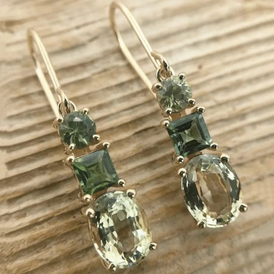 Women's Premium Olive Transparent Green Irregular Shape Pendant Earrings (1 Pair) - Female Party Wear Costume Jewelry, Ideal for Vacation Gifting