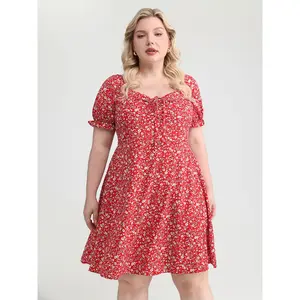 【Summer Turn-Up】BlOOMCHIC Plus Size Micro Floral Print Shirred Bow-Tie Mini Dress [M-6X] 2026 Summer Pick for Mother's Day