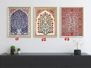 Indian Folk Art SET OF 3, Vintage Floral Prints Bundle, Pichwai Painting, Indian Art Print, India Wall Art, Vintage Folk Art, Art Print Set