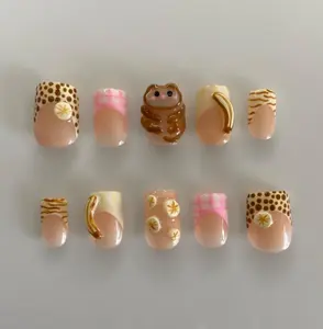 3D Monkey Press-On Nails: Playful Banana Nail Art