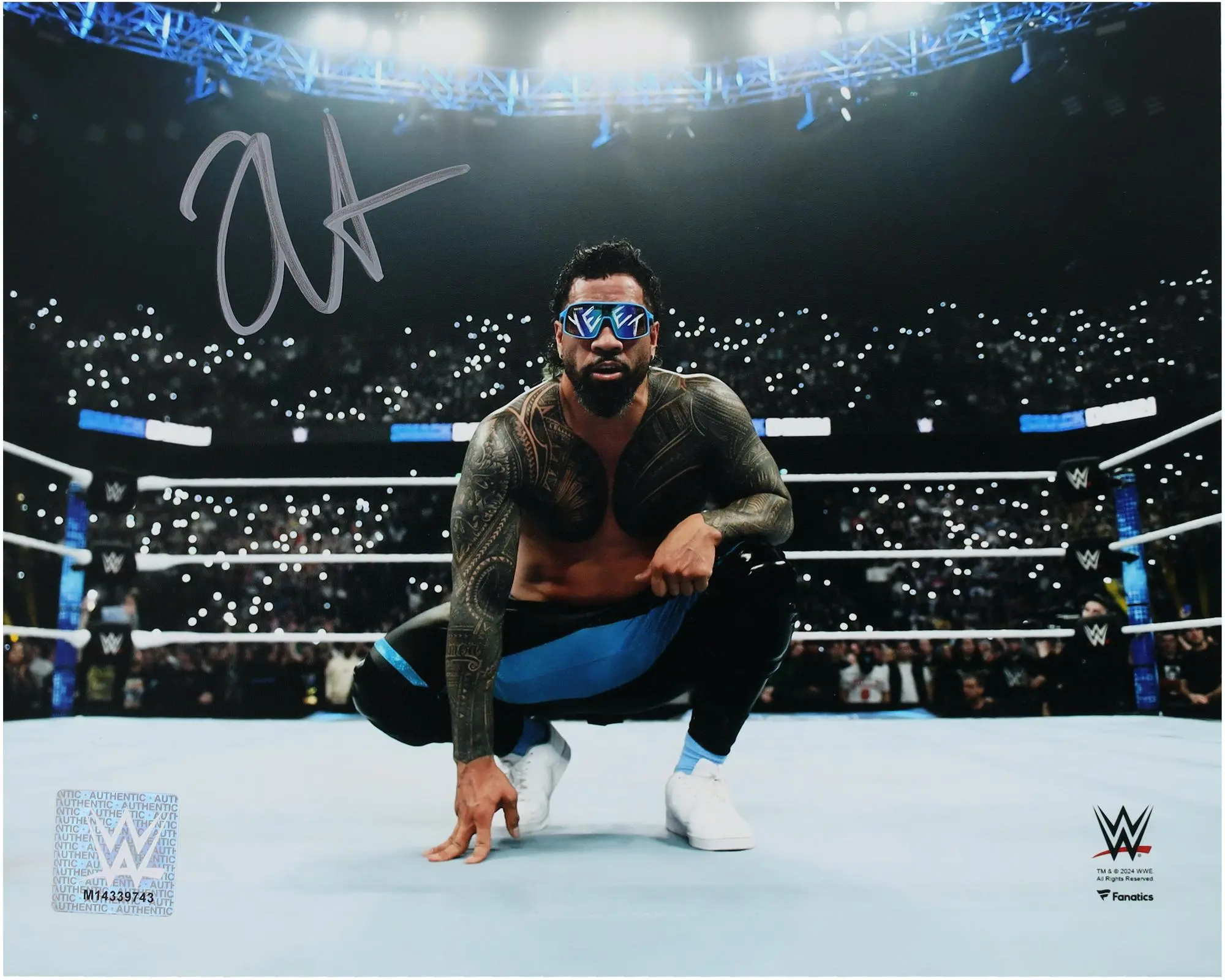 Jey Uso WWE Autographed 8" x 10" Kneeling In Ring Photograph - Fanatics Authentic Certified