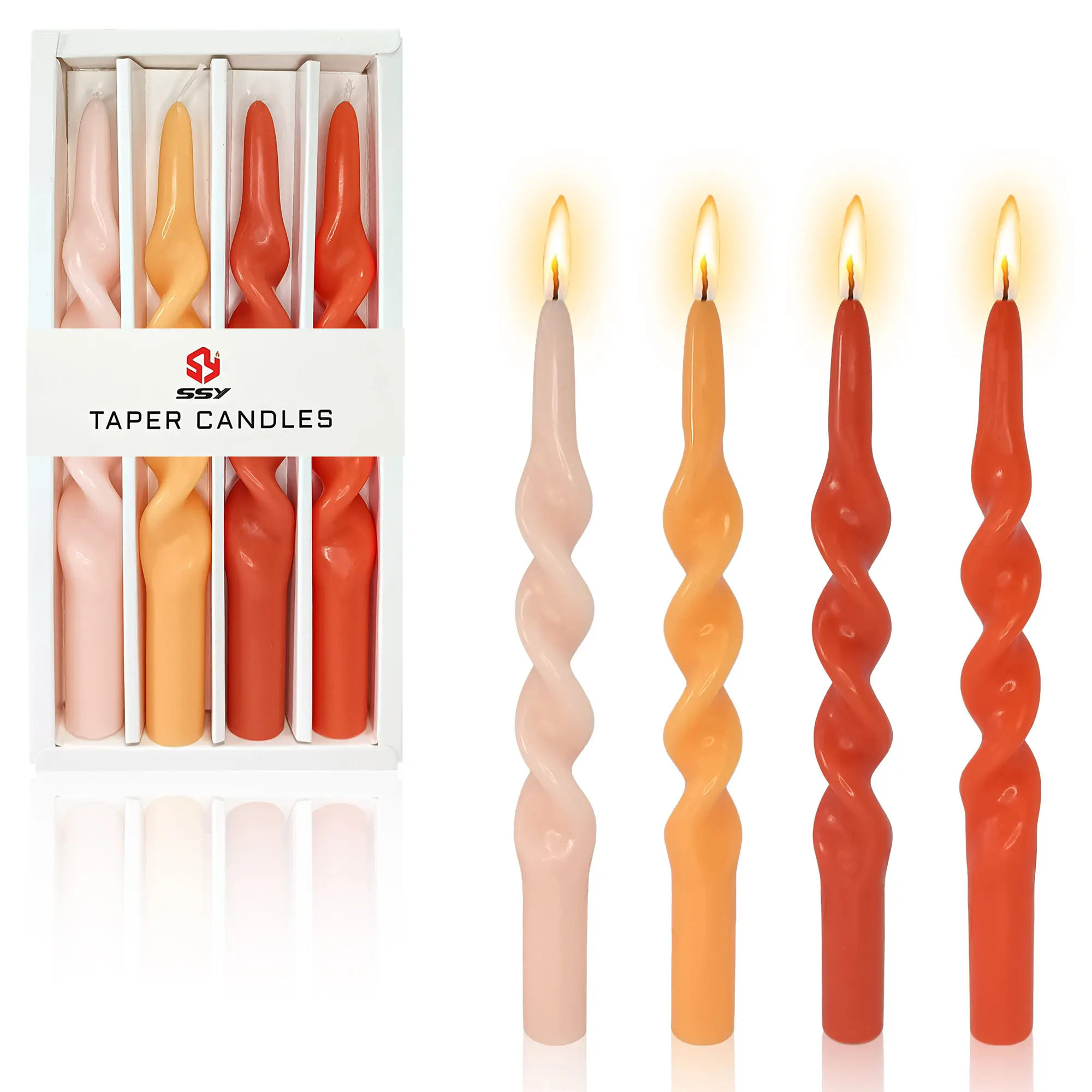 Long spiral candle two-color gradient can be used for table lighting, decoration 1# gradient candle four sets