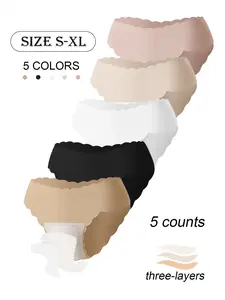 5Pcs Women's No Visible Lines Seamless Triangle Panties Underwear with Scalloped Hem Comfort Elastic Yoga Fitness Dance Special Triple Layer Pants