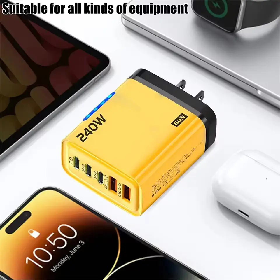 240W GaN 5 in 1 Fast Charging Phone Charger USB C Charger Power Adapter Type C EU/US Plug Wall Charger For iPhone Samsung Xiaomi clicker keyboard traveling gadgets flash drive