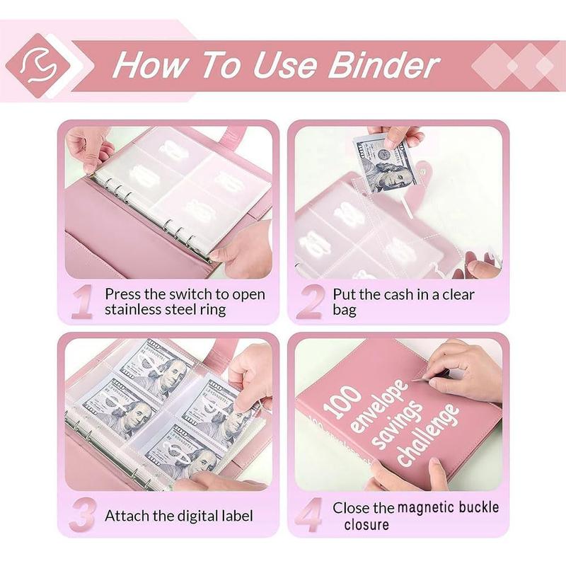 100 Cash Envelope Challenge - A5 Money Saver Budget Binder with Cash Envelopes and Numbers, 100-Days Easy and Funny Ways to Save $5,050 Organizer Card