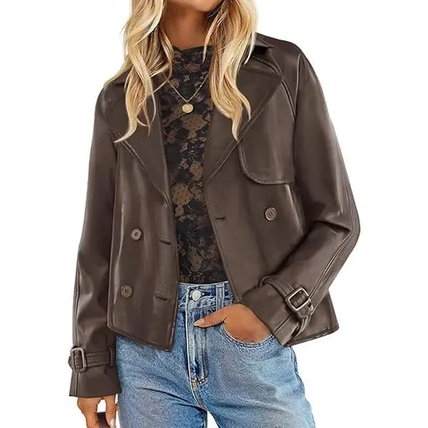 ZESICA Women's Lapel Faux Leather Motorcycle Jackets | Soft, Buttons Down, Cropped, 2026 Trendy Fall Coats, Fashion Bomber Outwear, Winter Going Out Outfits, Concert, Night Out